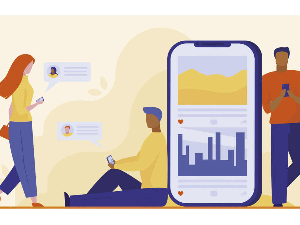 Social media marketing service managing content, engagement, and analytics across mobile platforms